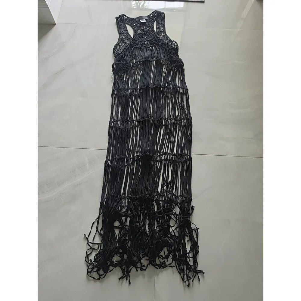 2012 VTG Rare Kardashian Kollection Black Macramé Maxi 100% Cotton Cover-Up Sz M